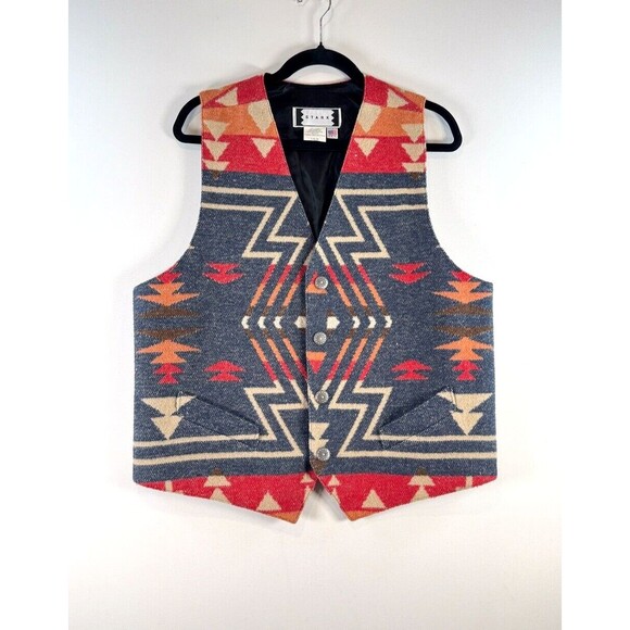Stark Womens Vest Gray V Neck Slim Fit Waistcoat Wool Southwestern Aztec Large - Picture 1 of 9